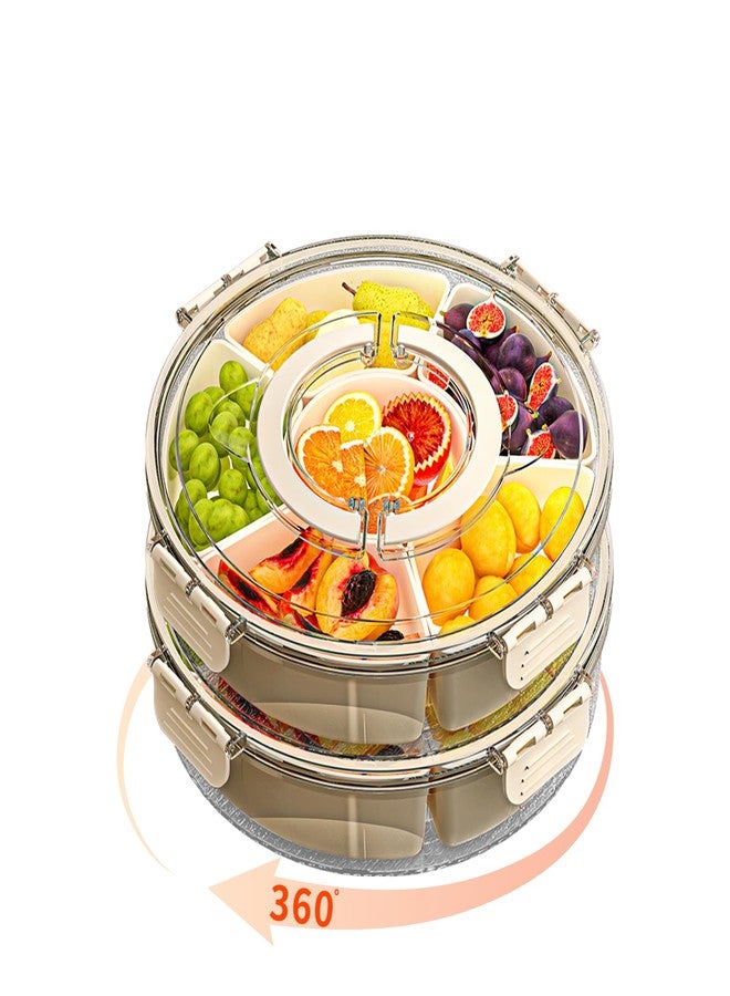 riyeloi Small Divided Serving Tray with Lid and Handle, Stackable Snackle Box Container for Fruits Candy Organizer, Portable Spinning Rounded Veggie Tray for Kitchen, Party, Trave and Picnic-2 Pack - Image 1