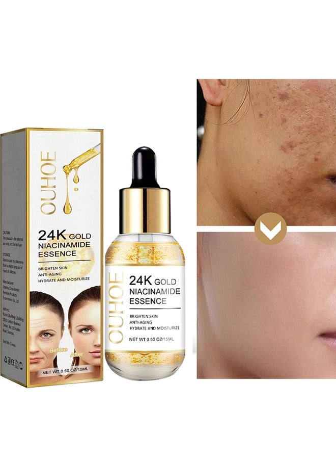 OUHOE 24k Gold Niacinamide Essence -Whitening,Anti Wrinkles & Anti Aging with Serums,Help Fade Spots  (15ml)  - Image 1