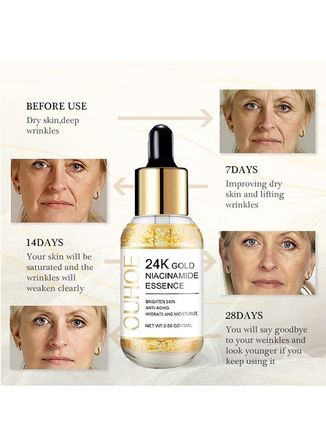 OUHOE 24k Gold Niacinamide Essence -Whitening,Anti Wrinkles & Anti Aging with Serums,Help Fade Spots  (15ml)  - Image 3