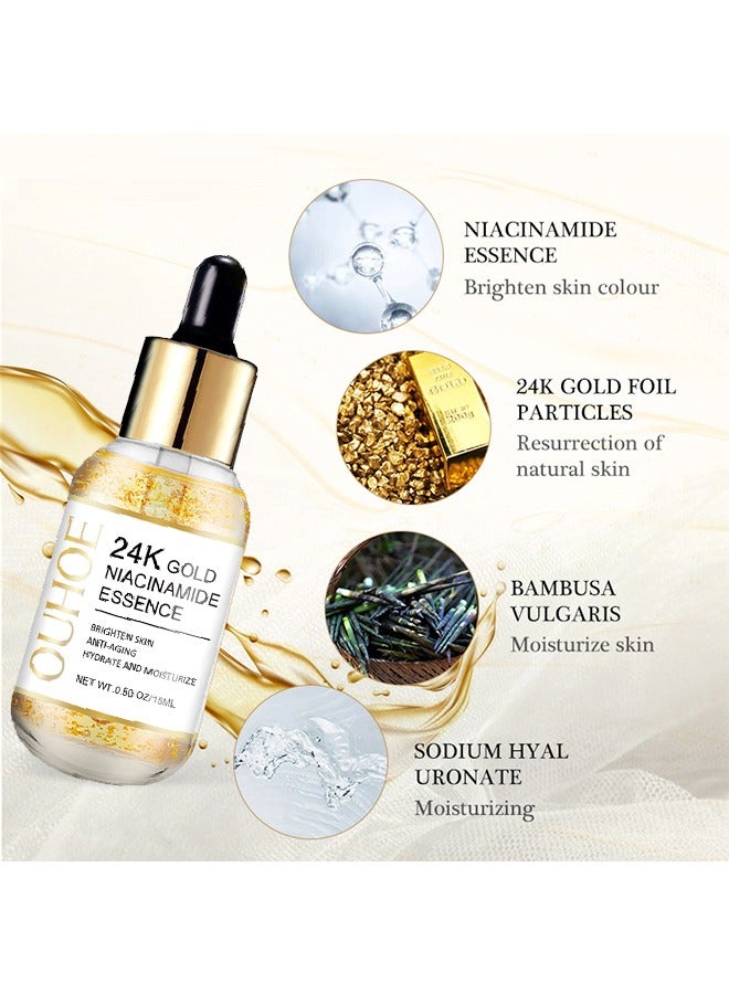 OUHOE 24k Gold Niacinamide Essence -Whitening,Anti Wrinkles & Anti Aging with Serums,Help Fade Spots  (15ml)  - Image 2