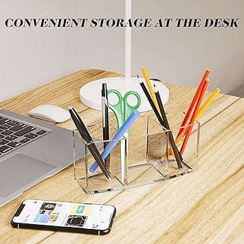 OWAYOTO Makeup Brush Holder Clear Organizer Acrylic Cosmetic Brushes Cosmetic Storage Pen Holder Eyeliners Eyebrow Pencil Display Case with 3 Slots - Image 4