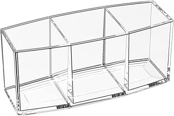 OWAYOTO Makeup Brush Holder Clear Organizer Acrylic Cosmetic Brushes Cosmetic Storage Pen Holder Eyeliners Eyebrow Pencil Display Case with 3 Slots - Image 1
