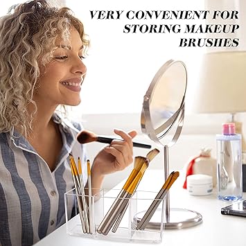 OWAYOTO Makeup Brush Holder Clear Organizer Acrylic Cosmetic Brushes Cosmetic Storage Pen Holder Eyeliners Eyebrow Pencil Display Case with 3 Slots - Image 5