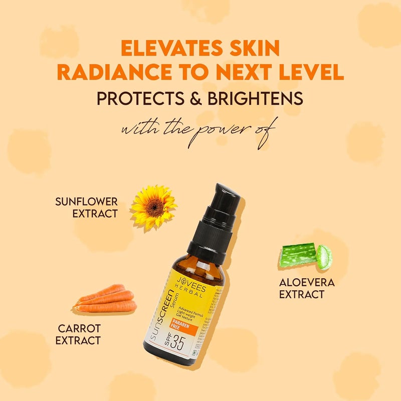 Jovees Herbal Sunscreen Face Serum SPF 35 with Aloe Vera Carrot and Sunflower Extract Advanced Light Weight Gel Based Formula For Sun Protection 30ml For Oily Acne Prone Skin - Image 5