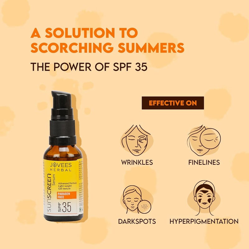 Jovees Herbal Sunscreen Face Serum SPF 35 with Aloe Vera Carrot and Sunflower Extract Advanced Light Weight Gel Based Formula For Sun Protection 30ml For Oily Acne Prone Skin - Image 4