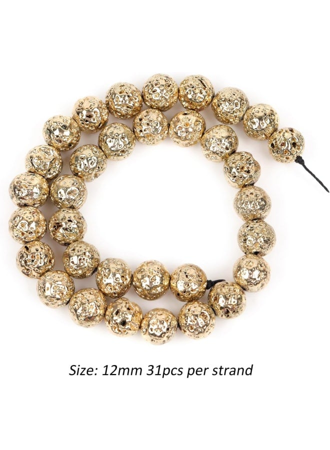 12mm Gold Metallic Coated Volcanic Rock Round Gemstone Semi Precious Loose Beads for Jewellery Making 15'' - Image 5