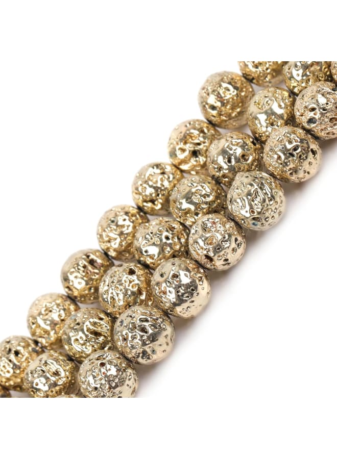 12mm Gold Metallic Coated Volcanic Rock Round Gemstone Semi Precious Loose Beads for Jewellery Making 15'' - Image 2
