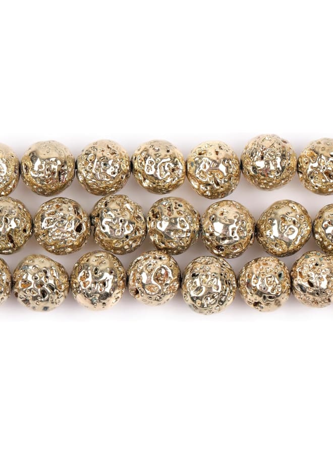 12mm Gold Metallic Coated Volcanic Rock Round Gemstone Semi Precious Loose Beads for Jewellery Making 15'' - Image 3