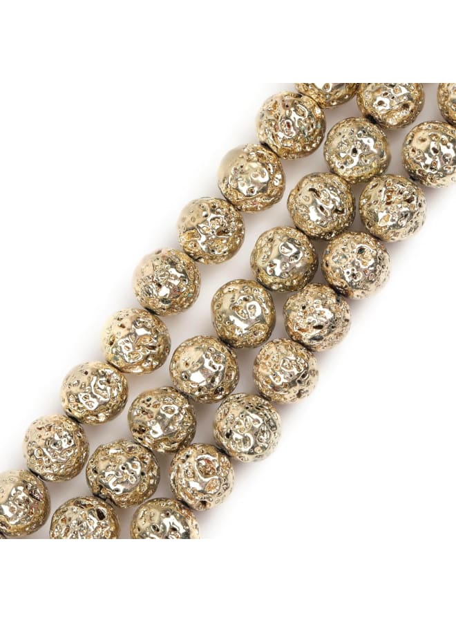 12mm Gold Metallic Coated Volcanic Rock Round Gemstone Semi Precious Loose Beads for Jewellery Making 15'' - Image 1