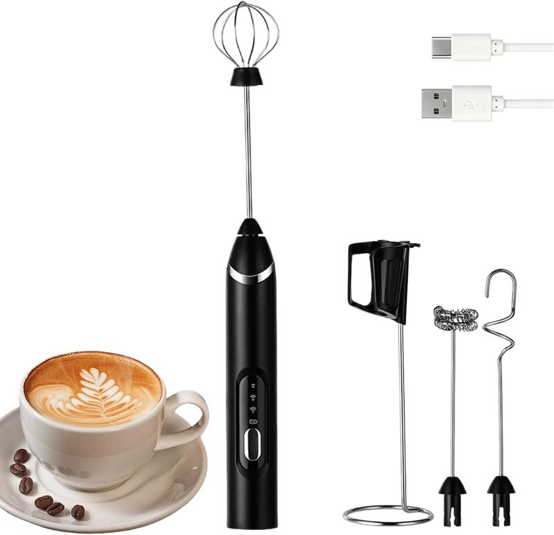 Lullaxx Milk Frother Handheld, Electric Frothers,Coffee Milk Frother, Dough Mixer, Foam Maker, Suitable for Coffee, Milk, Whipping Eggs, Kneading Dough(with stand, black, rechargeable) - Image 1