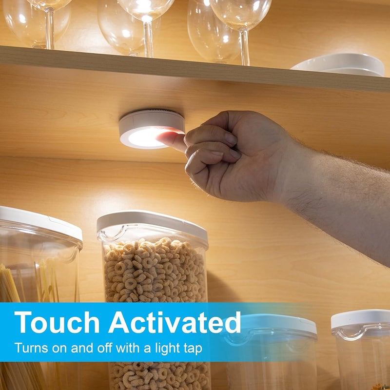 GE Wireless LED Puck Lights, Battery Operated, 20 Lumens, Touch Light, Tap Light, Stick On Lights, Under Cabinet Lighting, Ideal for Kitchen Cabinets, Closets, Garage and More, 4 Pack, 45997 - Image 3