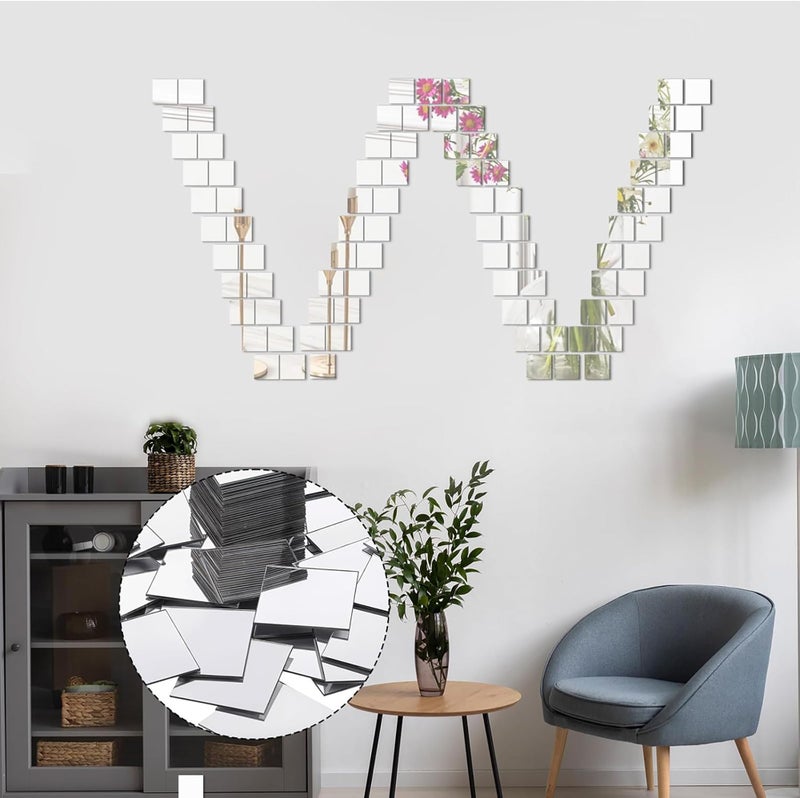 CLITHS 100 Pcs Square Mirror Adhesive Acrylic Mini Craft Mirrors, Small Mosaic Mirror Set for DIY Crafts, Scrapbooking & Home Wall Decor (1 Inch) - Image 4