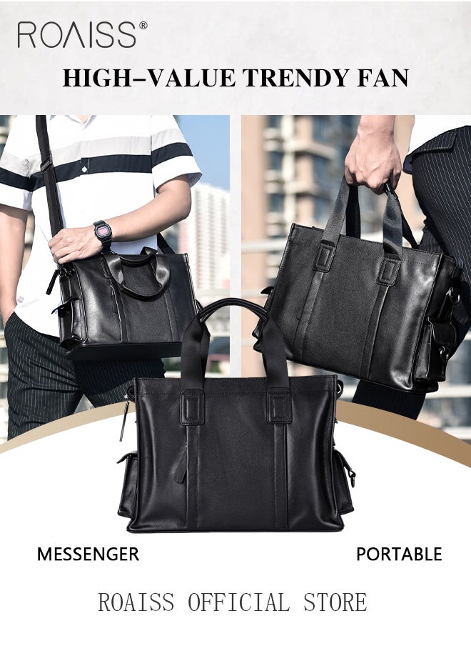 roaiss - Large Capacity Business Briefcases for Men Casual Leather Handbag with Sleek Hand Strap Shoulder Bag Accommodates Laptop Available - Image 1