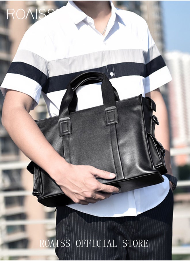 roaiss - Large Capacity Business Briefcases for Men Casual Leather Handbag with Sleek Hand Strap Shoulder Bag Accommodates Laptop Available - Image 1
