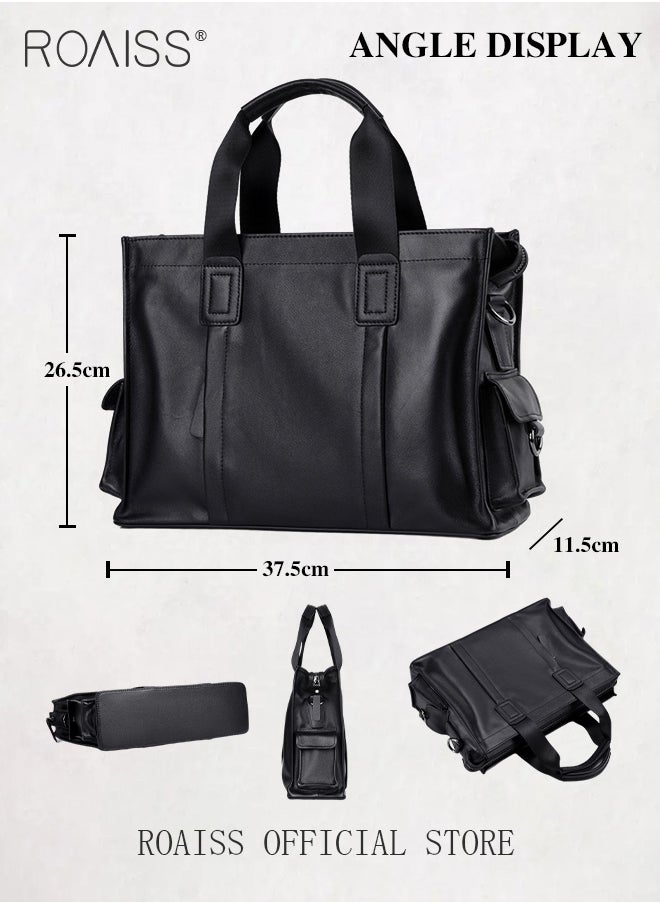 roaiss - Large Capacity Business Briefcases for Men Casual Leather Handbag with Sleek Hand Strap Shoulder Bag Accommodates Laptop Available - Image 1