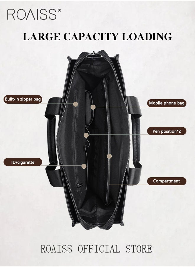roaiss - Large Capacity Business Briefcases for Men Casual Leather Handbag with Sleek Hand Strap Shoulder Bag Accommodates Laptop Available - Image 1