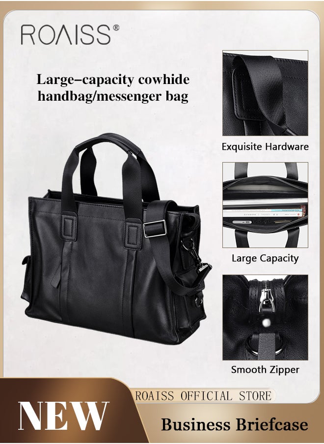 roaiss - Large Capacity Business Briefcases for Men Casual Leather Handbag with Sleek Hand Strap Shoulder Bag Accommodates Laptop Available - Image 1