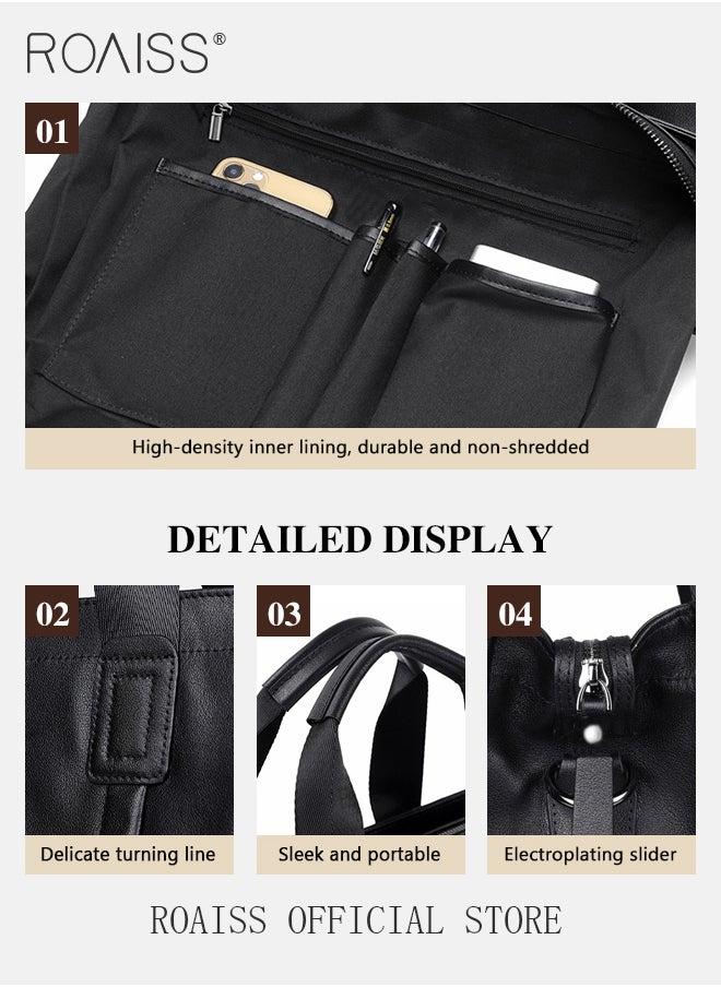 roaiss - Large Capacity Business Briefcases for Men Casual Leather Handbag with Sleek Hand Strap Shoulder Bag Accommodates Laptop Available - Image 1
