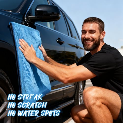 PUGPIU Microfiber Car Drying Towel Extra Large Super Absorbent 48"X24", 1400 GSM Flash Detail Car Wash Drying Towel Edgeless with Two Sided Soft Twisted-Loop, No Water Spots Streaks for Cars (Blue) - Image 3