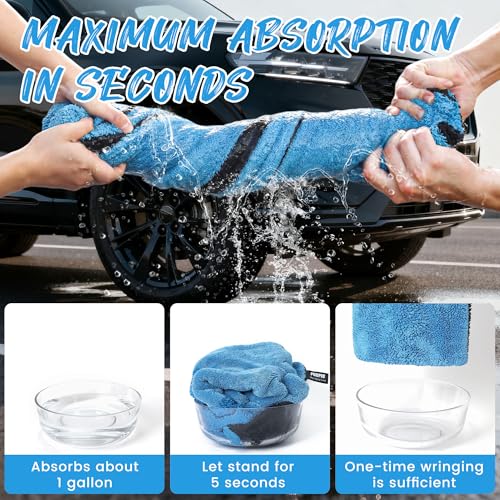PUGPIU Microfiber Car Drying Towel Extra Large Super Absorbent 48"X24", 1400 GSM Flash Detail Car Wash Drying Towel Edgeless with Two Sided Soft Twisted-Loop, No Water Spots Streaks for Cars (Blue) - Image 4
