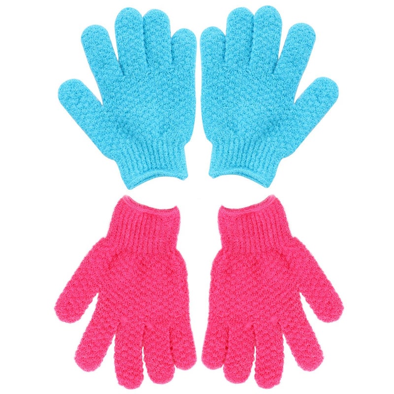 Exfoliating Gloves Set Of 4 Dual Color Blue Green Rose Red Body Scrubber For Shower Spa - Image 2