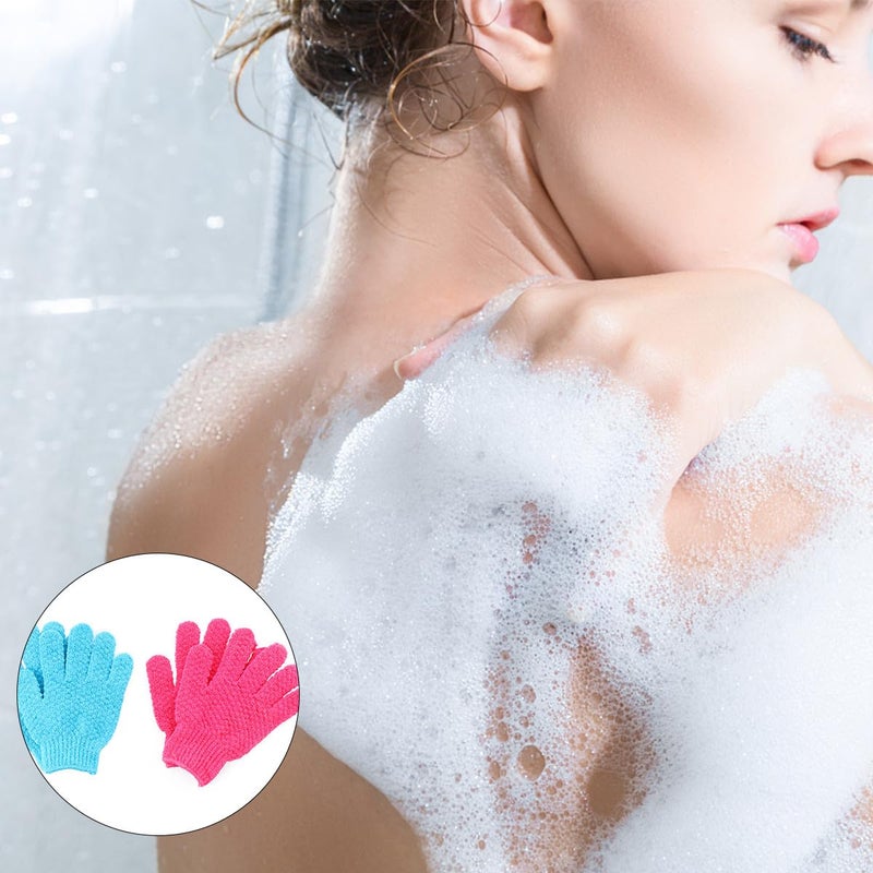Exfoliating Gloves Set Of 4 Dual Color Blue Green Rose Red Body Scrubber For Shower Spa - Image 5