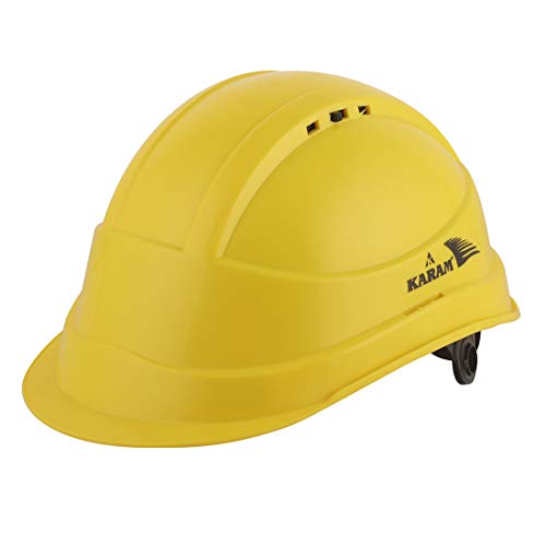 KARAM PN542 Safety Helmet for Men Industrial & Construction Helmet | Ratchet Type Adjustment with Adjustable Chin Strap | Ventilation & Side Slot for Attachment | EN Certified Hard Hat | Lemon Yellow - Image 1