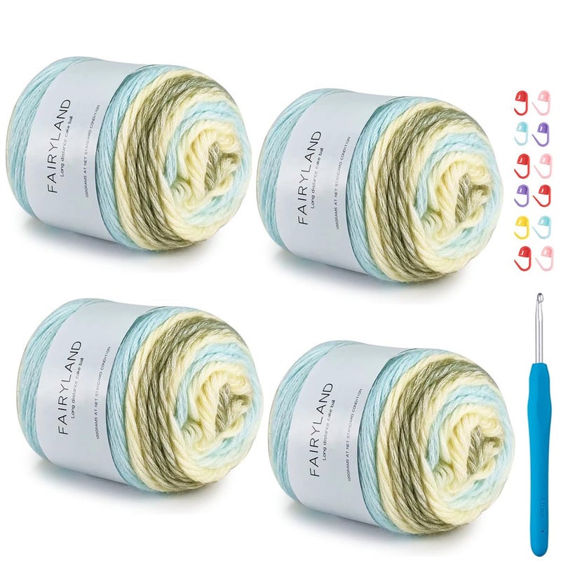 Weabetfu Yarn for Crocheting-Gradient Cake Yarn OmbrÃ© Yarn with Vibrant Colors-4x100g 60% Cotton 30% Acrylic 10% Wool,Colorful Soft Rainbow Cotton Crochet Yarn Perfect for Shawls,Scarves,Sweater and Blanket - Image 1