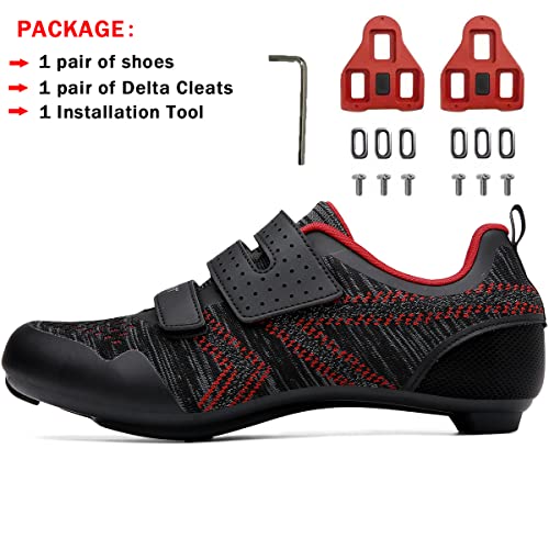 ULTIANT Unisex Cycling Shoes Compatible with Peloton Indoor Riding Road Bicycle with Delta Cleats Outdoor Pedal Bike Shoes(Black_Red,40) - Image 2