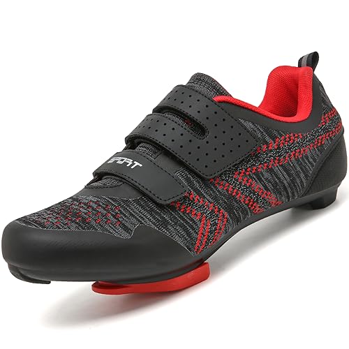 ULTIANT Unisex Cycling Shoes Compatible with Peloton Indoor Riding Road Bicycle with Delta Cleats Outdoor Pedal Bike Shoes(Black_Red,40) - Image 1