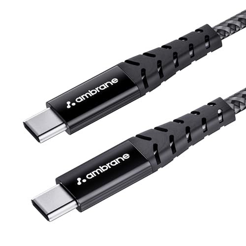 Ambrane Unbreakable 60W Fast Charging 1.5M Braided Type C to Type C Cable for Smartphones, Tablets, Laptops & Other Type C Devices, PD Technology, 480Mbps Data Sync (RCTT15, Black) - Image 1