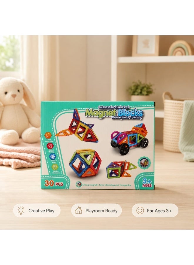 30-Piece Magnetic Building Blocks for Kids, Magnetic Building Block Set, 30-Piece Magnetic Construction Set, Magnetic Blocks Toy for Kids, Magnetic Construction Toy for Children, Magnetic Building Blocks, Educational Magnetic Building Blocks, 3D Magnetic Building Toy, Magnetic STEM Building Blocks, Magnetic Shape Building Set, Magnetic Construction Block Set, Magnetic Learning Blocks, STEM Educational Toy for Kids, Montessori Magnetic Blocks, Magnetic Tiles for Kids, Magnetic Building Tiles, Magnetic Tile Set for Kids, Creative Magnetic Building Toy, Magnetic Brain Development Blocks, Magnetic Learning Toy, Colorful Magnetic Blocks for Kids, Magnetic Shape Construction Toy, Creative Magnetic Block Set, Educational Building Blocks for Boys and Girls. - Image 1