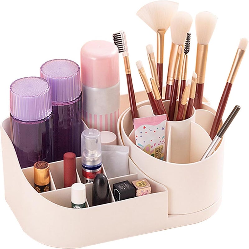 Niralasa Niralasa 1pc Baby Pink Rotating Makeup Box Desktop Cosmetics Storage Box Turntable Desk Organizer Rotating Display Makeup Storage Lipstick Box with Compartments Stationery Holder Home Supplies for - Image 1