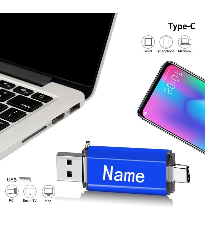 Custom Name Silvery Type C USB Flash Drive OTG 2 In 1 USB 2.0 Pen Drive 128MB - Image 4