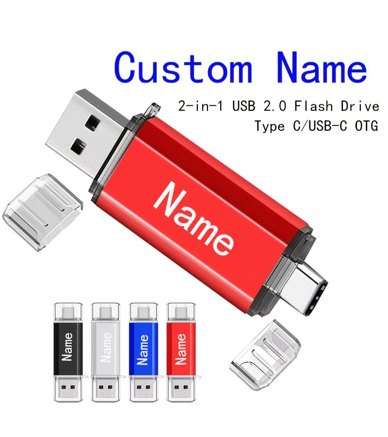 Custom Name Silvery Type C USB Flash Drive OTG 2 In 1 USB 2.0 Pen Drive 128MB - Image 1