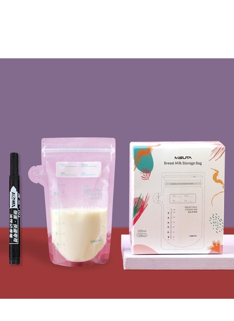 MIXDE 60PCS Breastmilk Storage Bags, Counting Pack, Easy to Use Storing Milk Bag for Breastfeeding, Presterilized, Hygienically Doubled-Sealed,  Self Standing and Suitable Refrigeration and Freezing 