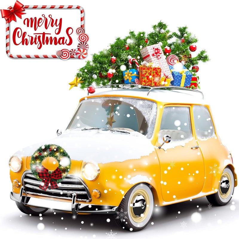 Canlierr Christmas Car Wreath with Lighted Christmas Wreath LED Decoration Artificial Xmas Truck Wreath with Red and Black Buffalo Bow Light Powered Christmas Decor for Vehicle SUV Outdoor  - Image 3