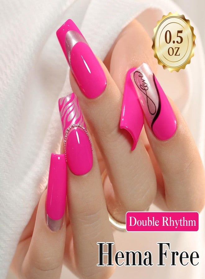 دابل ريذم طلاء أظافر جل مزدوج الإيقاع 0.50 أونصة، نفس اللون، نفس الزجاجة، ذهبي مستدير، خالي من الهيما، محايد، طبيعي، حليبي، 15 مل، طلاء أظافر جيلي مقاوم للأشعة فوق البنفسجية، فن اصنعه بنفسك في المنزل (وردي ساخن - C1312) - Image 2