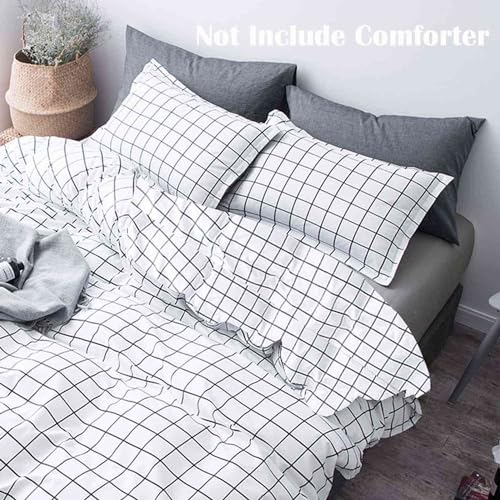 Nanko King Duvet Cover Set 3 pcs, 104x90 inch Geometric Cool Lightweight Microfiber Soft Luxury Quilt Cover with Zip Tie and 2 Pillowcase - Modern Bedding for Women Men, White Grid - Image 2