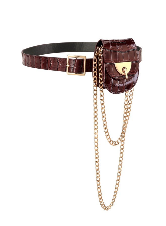 Ayliss Women Fanny Waist Bag Small Fanny Pack Mini Belt Purse Bag PU Leather Crossbody Sling Bag Pouch Fashion Chain Bag, Brown, XX-Small - Image 1