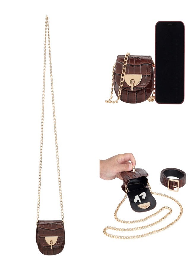 Ayliss Women Fanny Waist Bag Small Fanny Pack Mini Belt Purse Bag PU Leather Crossbody Sling Bag Pouch Fashion Chain Bag, Brown, XX-Small - Image 4