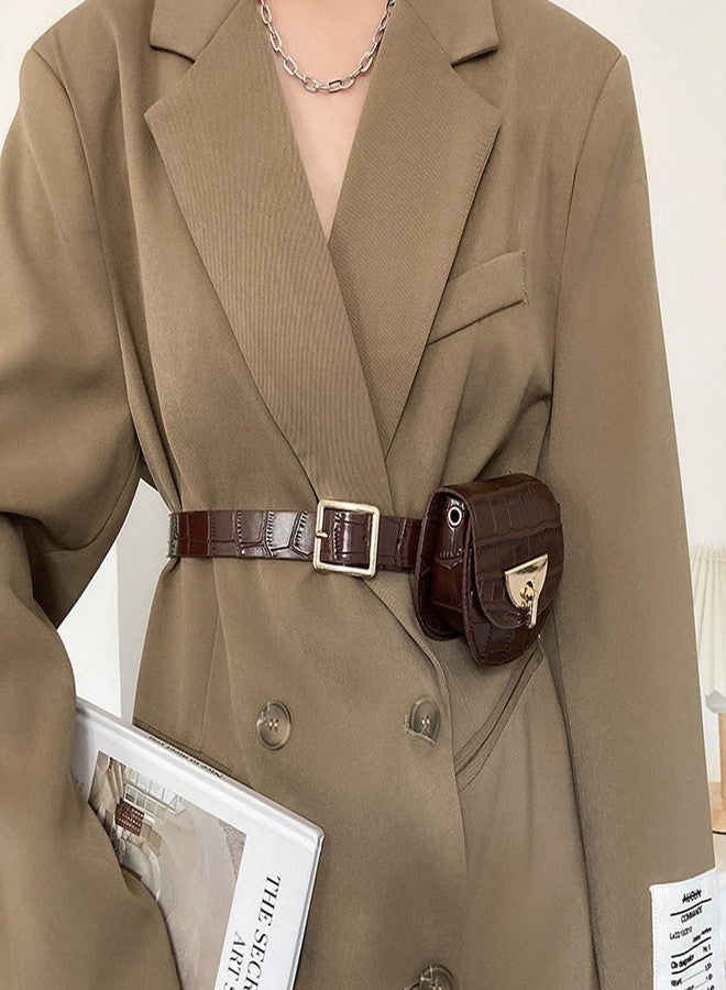 Ayliss Women Fanny Waist Bag Small Fanny Pack Mini Belt Purse Bag PU Leather Crossbody Sling Bag Pouch Fashion Chain Bag, Brown, XX-Small - Image 2