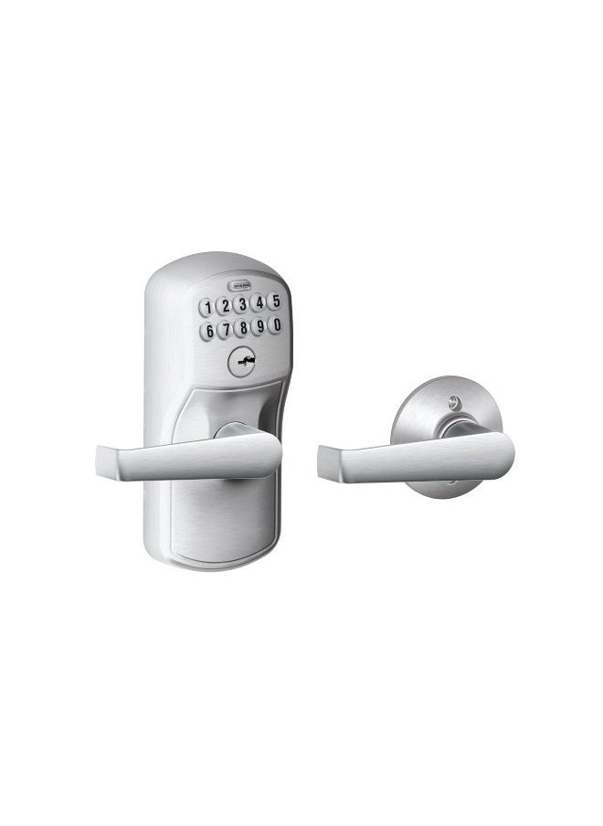 SCHLAGE SCHLAGE FE575 PLY 626 ELA Plymouth Keypad Entry with Auto-Lock and Elan Levers, Brushed Chrome  - Image 1