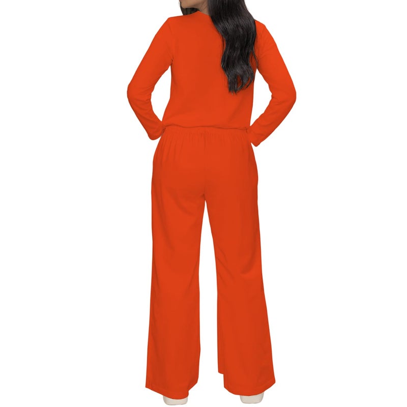 HBQ Women's 2 Piece Matching Sets Long Sleeve Top Wide Leg Pants Lounge Outfits Sweatsuits With Pockets-Orange-L - Image 5