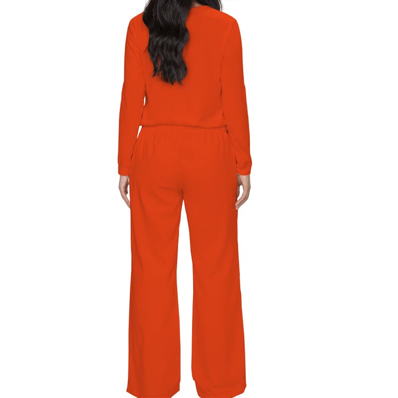 HBQ Women's 2 Piece Matching Sets Long Sleeve Top Wide Leg Pants Lounge Outfits Sweatsuits With Pockets-Orange-L - Image 4