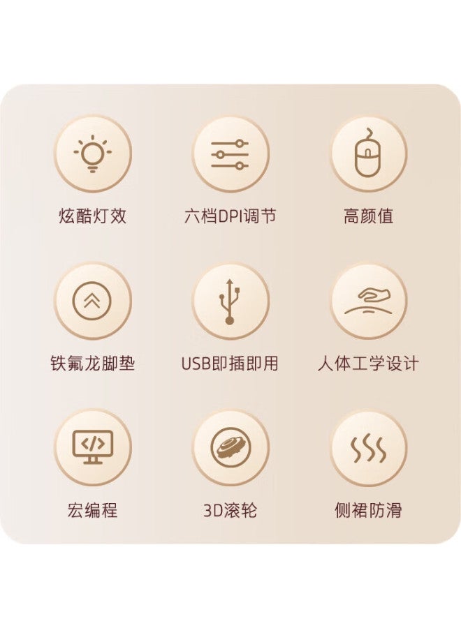 Hp G260 Gaming Mouse Macro Programming E-Sports Gaming Special Internet Cafe Laptop Desktop Office Home Metal Mechanical Texture Wired Mouse Milk Tea Color - Image 3