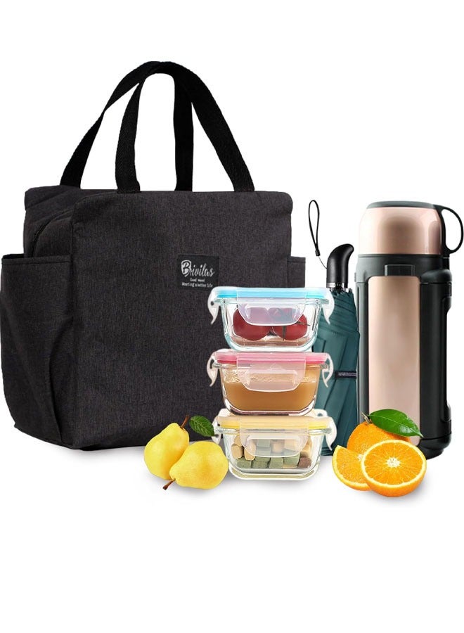 حقيبة طعام، حقيبة صندوق طعام، رجال، نساء، حقيبة طعام معزولة قابلة لإعادة الاستخدام كيس مبرد حراري مقاوم للتسرب كيس طعام حقائب يد عمل مكتب مدرسة سفر (أسود) - Image 4