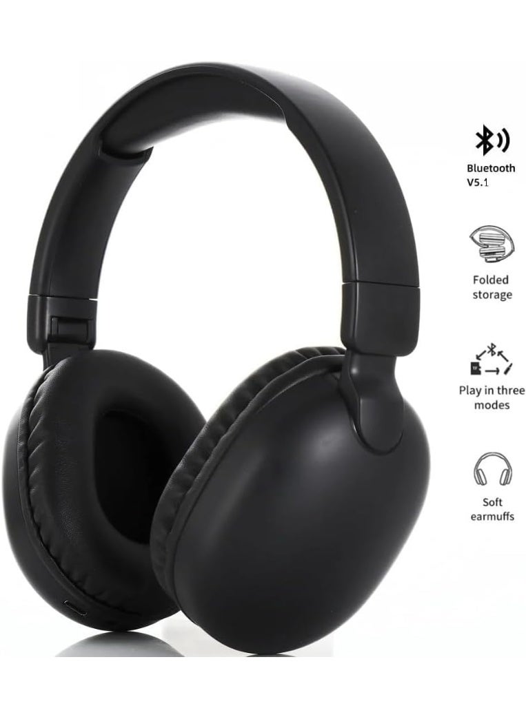 DENX Wireless Bluetooth Headphones, Foldable Over-Ear Stereo Headset with Mic for Phone Call, Comfortable Cushioned Earcups, Bluetooth 5.1, Compatible with Phones, Tablets, Laptops, DX649 (Black) - Image 2