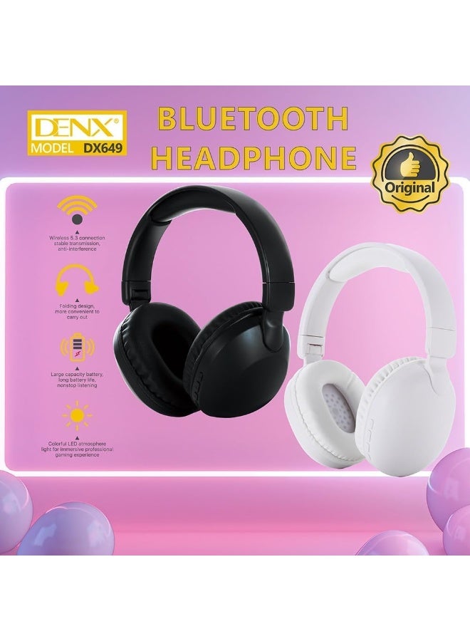 DENX Wireless Bluetooth Headphones, Foldable Over-Ear Stereo Headset with Mic for Phone Call, Comfortable Cushioned Earcups, Bluetooth 5.1, Compatible with Phones, Tablets, Laptops, DX649 (Black) - Image 5