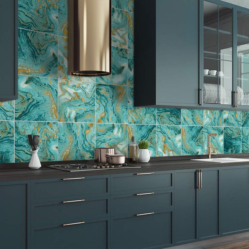 Alwayspon Floor Wall Tile Transfers Sticker for Home Decor Peel  Stick selfAdhesive splashback Tile Decals for Living Room Kitchen Bathroom Decor15X15cmX 10 Pcs Malachite Blue Agate Marble Tile Sticker